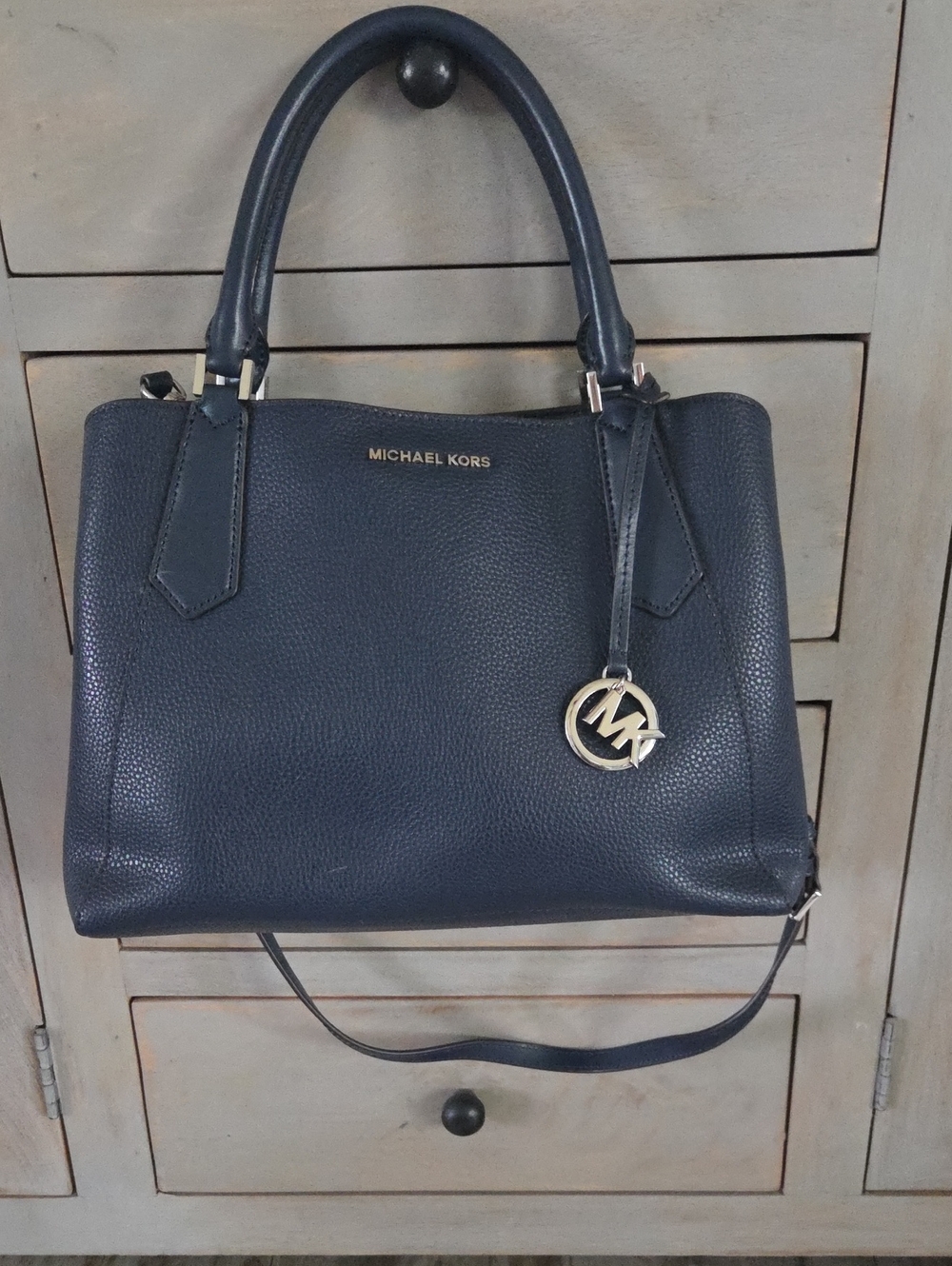 Michael Kors Navy Leather Satchel Bag Medium